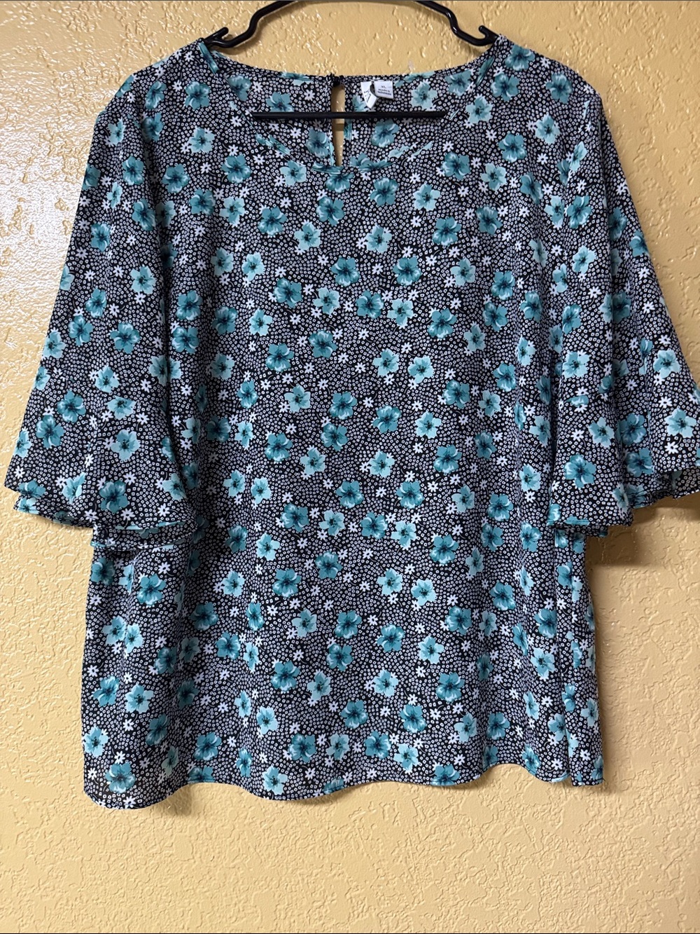 Elle Black Blouse with Teal Floral Print